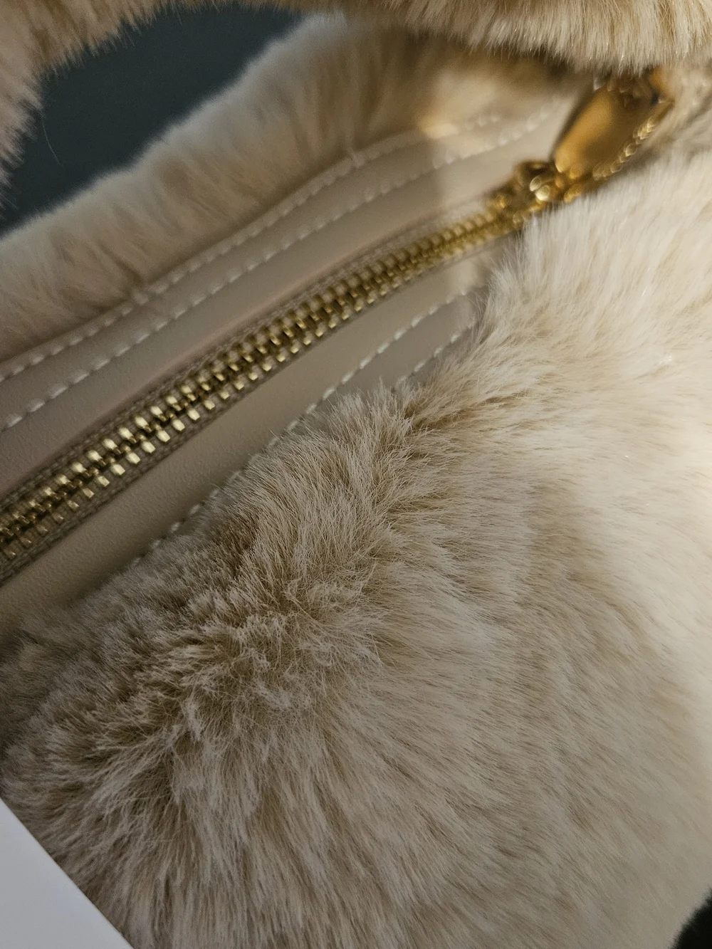 ANTHROPOLOGIE Light Neutral Beige Plush Faux Fur Hobo Satchel Bag NWT